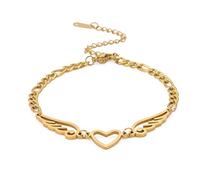 UNIFT Braccialetto da donna con ali d'angelo e cuore, in acciaio inox, con intaglio, unico, squisito, regolabile, idea regalo per donne, Acciaio inossidabile, Non pietra preziosa