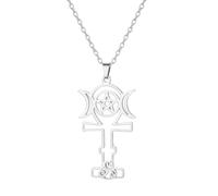 unift Collana con croce Ankh della Dea della Tripla Luna per donna e uomo Collana con pendente della Dea della Tripla Luna in acciaio inossidabile Gioielli pagani Wiccan Amuleto Regali (argento)