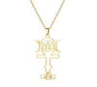 unift Collana con croce Ankh della Dea della Tripla Luna per donna e uomo Collana con pendente della Dea della Tripla Luna in acciaio inossidabile Gioielli pagani Wiccan Amuleto Regali (oro)