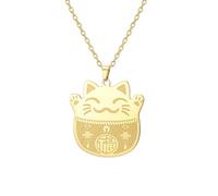 UNIFT Collana con gatto portafortuna per donne e uomini, in acciaio inox, ciondolo Maneki Neko con simbolo Fu per buona fortuna, regalo per la persona amata, Adjustable, Acciaio inossidabile, Nessuna