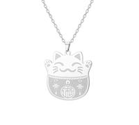 UNIFT Collana con gatto portafortuna per donne e uomini, in acciaio inox, ciondolo Maneki Neko con simbolo Fu per buona fortuna, regalo per la persona amata, Regolabile, Acciaio inossidabile, Non