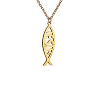UNIFT Collana da donna con ciondolo a forma di pesce di Gesù, in acciaio inox, con simbolo della fede cristiana, gioiello religioso, regalo ispiratore, Acciaio inossidabile, Nessuna pietra preziosa