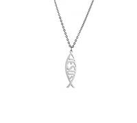 UNIFT Collana da donna con ciondolo a forma di pesce di Gesù, in acciaio inox, con simbolo della fede cristiana, gioiello religioso, regalo ispiratore, Acciaio inossidabile, Nessuna pietra preziosa