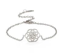unift Fiore Della Vita Bracciale per le Donne in Acciaio Inox Scavare Geometrico Stlye Fiore Della Vita Ciondolo Bracciale Geometria Sacra Gioielli Spirituali (argento)