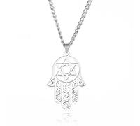unift Hamsa Mano di Fatima Collana con Stella di Davide per Donne Uomini Acciaio Inossidabile Collana Ciondolo Ebraico Benedizione Islamica Allah Gioielli Religiosi (Argento 2)