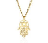 unift Hamsa Mano di Fatima Collana con Stella di Davide per Donne Uomini Acciaio Inossidabile Collana Ciondolo Ebraico Benedizione Islamica Allah Gioielli Religiosi (Oro 2)
