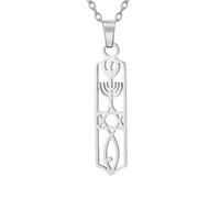 unift Hanukkah Menorah Stella di Davide Collana in Acciaio Inox per le Donne Sigillo Messianico Mezuzah Stella Ebraica Candeliere Ciondolo Collane Fede Gioielli Religiosi Regali (Argento)