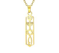 unift Hanukkah Menorah Stella di Davide Collana in Acciaio Inox per le Donne Sigillo Messianico Mezuzah Stella Ebraica Candeliere Ciondolo Collane Fede Gioielli Religiosi Regali (Oro)