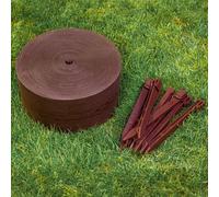 UNIGARDIA Bordo per aiuola in plastica, 10 m, 20 picchetti, marrone | Altezza 13 cm, spessore 3 mm, facile da usare, cordolo flessibile per aiuole, bordatura da giardino, effetto legno