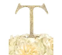 Unik Occasions Collection Crystal Rhinestone Letter-T Wedding Cake Topper, Small, Gold