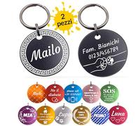 Unikat Branding | 2 Pezzi Medaglietta Cane Personalizzata | per Cani e Gatto | Targhetta Cane Con Incisione su entrambi i lati | Medagliette personalizzate | Medaglia rotondo | argento | 30 mm