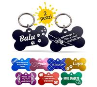 Unikat Branding | 2 Pezzi Medaglietta Cane Personalizzata | per Cani e Gatto | Targhetta Cane Con Incisione su entrambi i lati | Medagliette personalizzate | Medaglia Ossa | nero | 38 mm