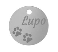 Unikat Branding Medaglietta Gatto personalizzata, rotonda, 30 mm, Argento | Targhetta con indirizzo per gatto e gattino, pendente per collare, incisa su entrambi i lati, 30 mm