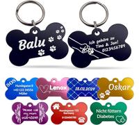 Unikat Branding | Targhetta per cani in confezione singola, cane, gatto e padrone, personalizzabile, su entrambi i lati con incisione | osso | 38 mm (nero)