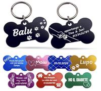 Unikat Branding | Targhetta per cani in confezione singola, cane, gatto e padrone, personalizzabile, su entrambi i lati con incisione | osso | 38 mm (giallo)