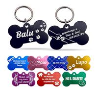 Unikat Branding | Targhetta per cani in confezione singola, cane, gatto e padrone, personalizzabile, su entrambi i lati con incisione | osso | 38 mm (rosso)