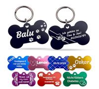Unikat Branding | Targhetta per cani in confezione singola, cane, gatto e padrone, personalizzabile, su entrambi i lati con incisione | osso | 38 mm (rosa)