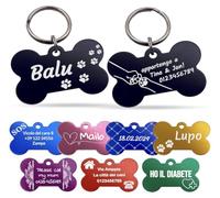 Unikat Branding | Targhetta per cani in confezione singola, cane, gatto e padrone, personalizzabile, su entrambi i lati con incisione | osso | 38 mm (azzurro)