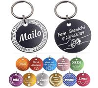 Unikat Branding | Targhetta per cani in confezione singola, per cani, gatti e padroni, personalizzabile, su entrambi i lati con incisione, rotonda, 30 e 35 mm (argento, 30 mm)