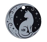Unikat Branding Targhetta per gatti con codice QR, luna e gatto, colore | Lettera digitale invece di incidere indirizzi, per persone libere e gatti da appartamento, silenziosa sul collare