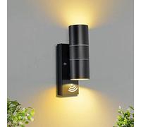 Unikcst Lampada a LED da parete con sensore crepuscolare Esterna Lampada da parete Up Down con sensore di luce IP44 Esterna nera inclusa 2x lampadina GU10 da 5W luce calda, 1 pezzo