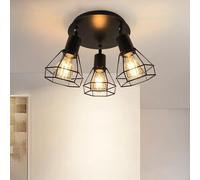 Unikcst Plafoniera a 3 faretti LED E27, plafoniera industriale nera LED, lampada da soffitto vintage girevole per cucina, soggiorno, camera da letto, Max.60 W (senza lampadina)