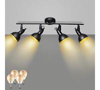 Unikcst Plafoniera LED 4 Spot Orientabili, Plafoniere con 4 X Lampadine E14 da 4W, Luminare Plafoniera da 230V 360LM per Cucina, Bianco Caldo 2700K, Nero Opaco, Applique da Soffitto