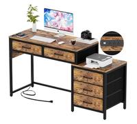 Unikito Scrivania per computer con 5 cassetti, scrivania reversibile con prese di corrente, robusta scrivania da scrittura con armadietto per file e supporto per stampante, scrivania per cortesia con