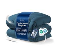 UNIKOME 155x220cm Piumino Con Fodera In Cotone 100% Per Tutte Le Stagioni Con Imbottitura In Piuma E Piumino, Struttura Morbida E Traspirante, Lavabile, Certificato Oeko-Tex Rds Blu Navy