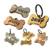 UNIKTAG Medaglia ossa in acciaio incisa per cane o gatto di tutte le dimensioni, medaglione personalizzabile, etichetta identificativa personalizzata, 3 colori oro rosa argento (oro)