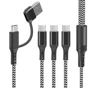 Unillous Cavo USB A/C Multi USB 5 in 1, universale, cavo di ricarica rapido multiplo con 3 cavi di tipo C, per Phone 16/15, Android Galaxy, Huawei, Oneplus, Honor, PS4-1.2M