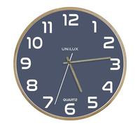 Unilux Orologio da parete moderno con cornice in legno, quadrante blu 31 cm, senza ticchettio
