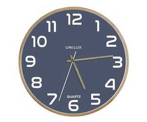 Unilux Orologio da parete moderno con cornice in legno, quadrante blu 31 cm, senza ticchettio