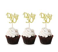 Unimall Global 24 pezzi Gold Glitter Dirty 30 cupcake Toppers Alles Gute zum 30° compleanno Party Cupcake Picks Cake Decorazioni Accessori
