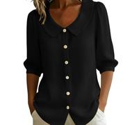 Unimate Top in cotone da donna UK con colletto Peter Pan abbottonatura Camicette a 3/4 con maniche a sbuffo con scollo a V Top casual elegante camicia leggera traspirante vestibilità ampia top estivo