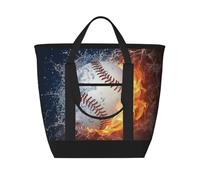 Un'immagine di una palla da baseball in acqua e fuoco,Borsa porta pranzo grande capacità isolata per donne e uomini, lavoro, picnic, viaggi