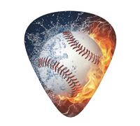 Un'immagine di una palla da baseball nell'acqua e nel fuoco,12 pezzi di plettri per chitarra, 3 plettri di diverso spessore per chitarra acustica, basso, ukulele