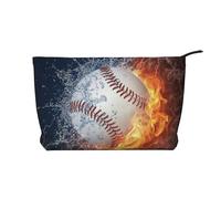 Un'immagine di una palla da baseball nell'acqua e nel fuoco, Borsa per cosmetici in velluto a coste Borsa per il trucco Borsa da viaggio portatile
