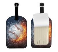 Un'immagine di una palla da baseball nell'acqua e nel fuoco,Etichette per bagagli in pelle PU, etichette per bagagli resistenti da viaggio, 2 pezzi