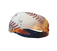 Un'immagine di una palla da baseball nell'acqua e nel fuoco. Fasce per capelli da uomo e da donna, fascia per capelli da corsa, traspirante, per la palestra.