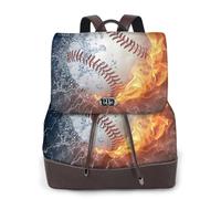Un'immagine di una palla da baseball nell'acqua e nel fuoco,Zaino da donna, impermeabile, leggero, in pelle PU, alla moda, da viaggio