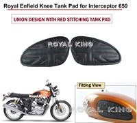 Union Jack "Black & Red Leather Tank Pad" adatto per Royal Enfield Intercepto...
