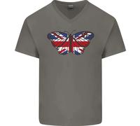 Union Jack Farfalla Inglese Bretagna Bandiera Uomo Scollo A V Cotone T-Shirt