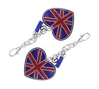 Union Jack Flag Keyring Portachiavi con Strass Union Jack 2 a Forma di Cuore Britannica Portachiavi per Regina Elisabetta Platino 2022 Souvenir
