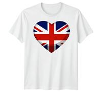 Union Jack T-Shirt Heart England UK Flag Tee Great Britain Shirt Adulti e...