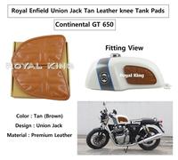 Union Jack "Tan Leather Knee Tank Pad" adatto per Royal Enfield Continental G...