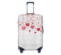 UNIOND Copertura elastica per valigie da viaggio con stampa di cuori rossi su muro di mattoni bianchi, adatta per bagagli da 45,7 a 81,7 cm, Nero , S