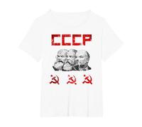 Unione Sovietica Marx Engels Lenin CCCP Martello e Falce Maglietta, Donna Plus-Size, Bianco, 5X