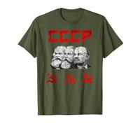 Unione Sovietica Marx Engels Lenin CCCP Martello e Falce Maglietta, Uomo, Oliva, L
