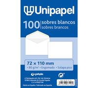 Unipapel | Confezione da 100 buste piccole bianche con patta a becco | carta bianca 80 g | chiusura gommata | dimensioni: 72 x 110 mm | perfette per regali o note di ringraziamento